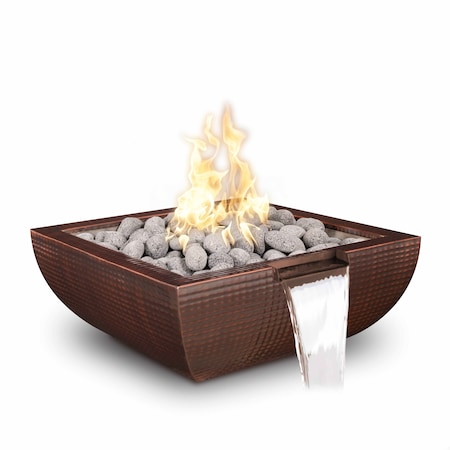 The Outdoor Plus 24 Square Avalon Fire & Water Bowl - Copper - Low Voltage Electronic Ignition - Liquid Propane OPT-24AVCPFWE12V-LP